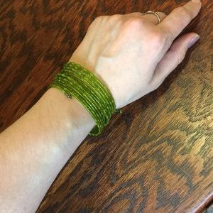 Vintage green glass bead coiled bracelet BOGO
